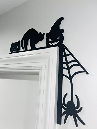 Black Cat Pumpkin & Spiderweb Door Corner Decoration