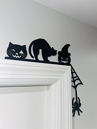 Black Cat Pumpkin & Spiderweb Door Corner Decoration