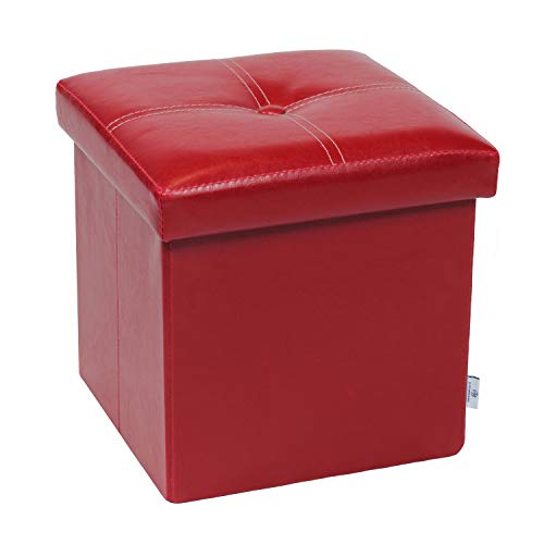 Folding Storage Ottoman, Faux Leather Footrest 11.8"x11.8"x11.8"