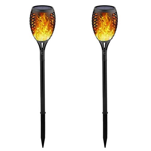 Solar Tiki Torch Lights with Flickering Flames Outdoor, Waterproof Landscape Flame Lights with Auto On/Off