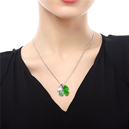 Four Leaf Clovers Heart Crystal Pendant Angel Necklace