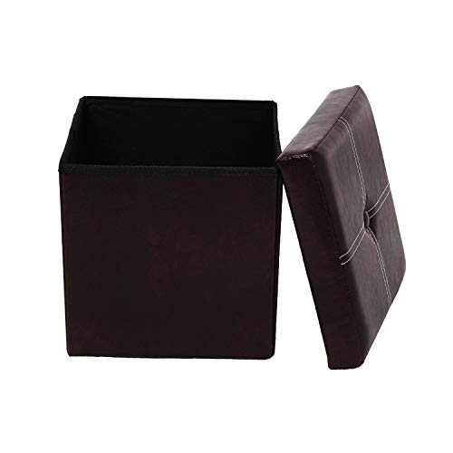 Folding Storage Ottoman, Faux Leather Footrest 11.8"x11.8"x11.8"