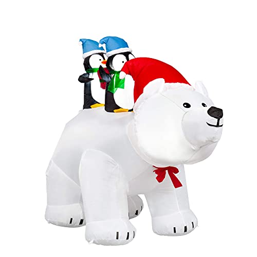 7Ft Long Christmas Inflatables Polar Bear with Penguins