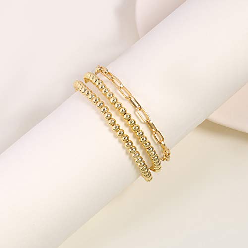 14K Gold Plated Beaded Bracelets for Women -Stretchable & Adjustable