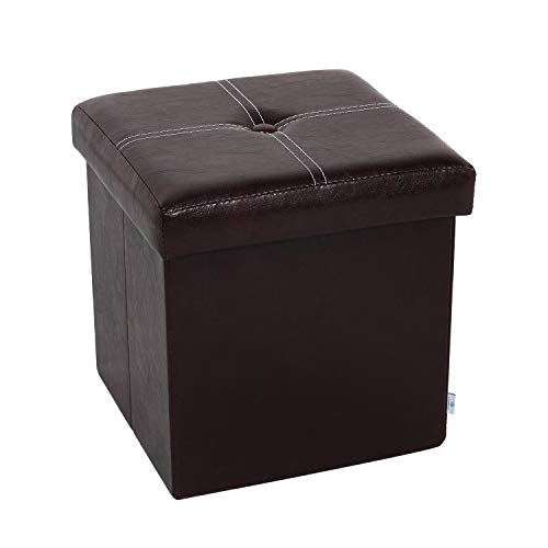 Folding Storage Ottoman, Faux Leather Footrest 11.8"x11.8"x11.8"