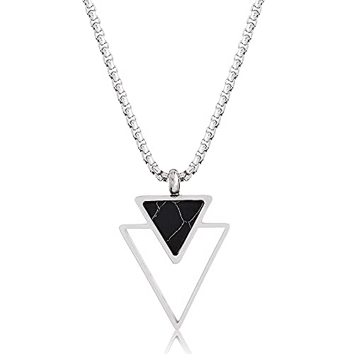 Geometric Stainless Steel Necklace For Men w/ Triangle Pendant - Silver