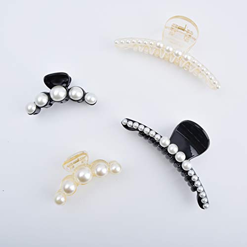 Large Metal Pearl Hair Claw Clips  Gold Rhinestones for Women & Girls