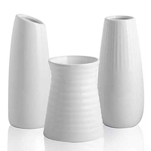 White Ceramic Vase Set of 3 Home Decorations