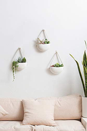 Set of 3 Modern Hanging Flower Plant Pots - (Plant Not Included), White