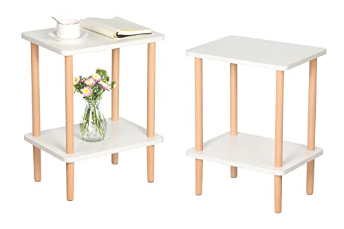 Set of 2 Tall End Tables with Storage Rack