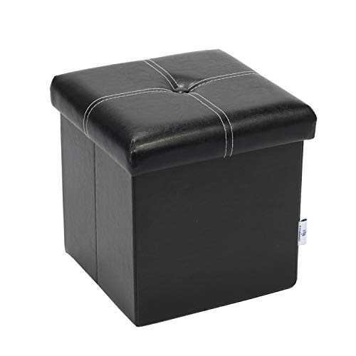 Folding Storage Ottoman, Faux Leather Footrest 11.8"x11.8"x11.8"