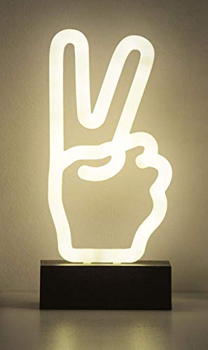 9" inch LED Neon White Peace Hand Night Light