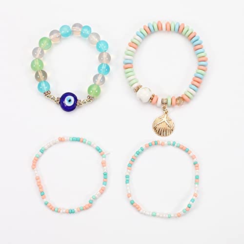 4/2 Sets Bohemia Evil Eye Beads Bracelets for Women