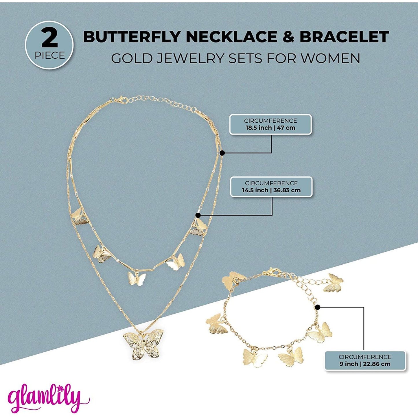 Gold Butterfly Bracelet & Necklace Set for Women