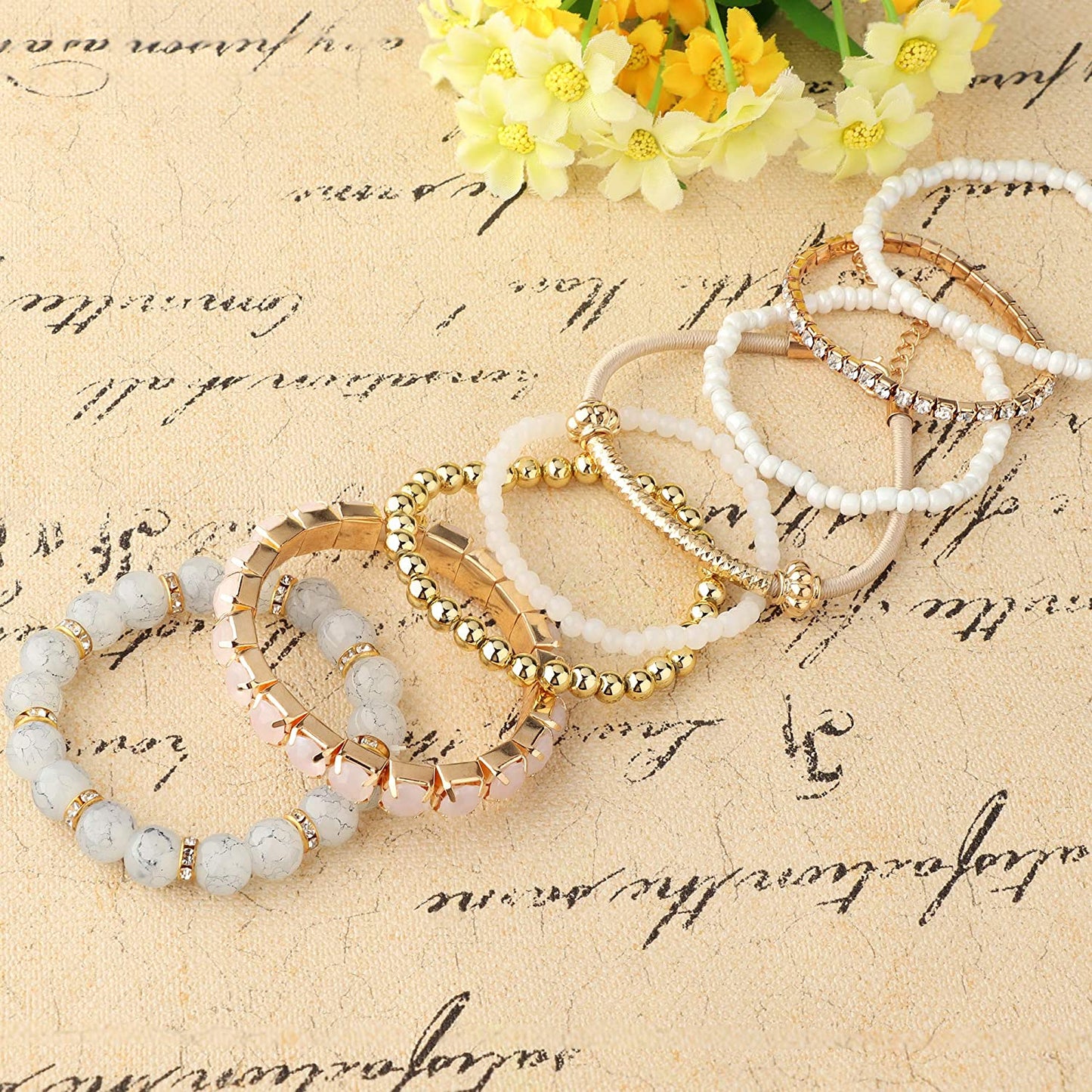 2-4 Sets Beaded Stackable Aesthetic Stretch Multilayered Bohemian Bracelets Set