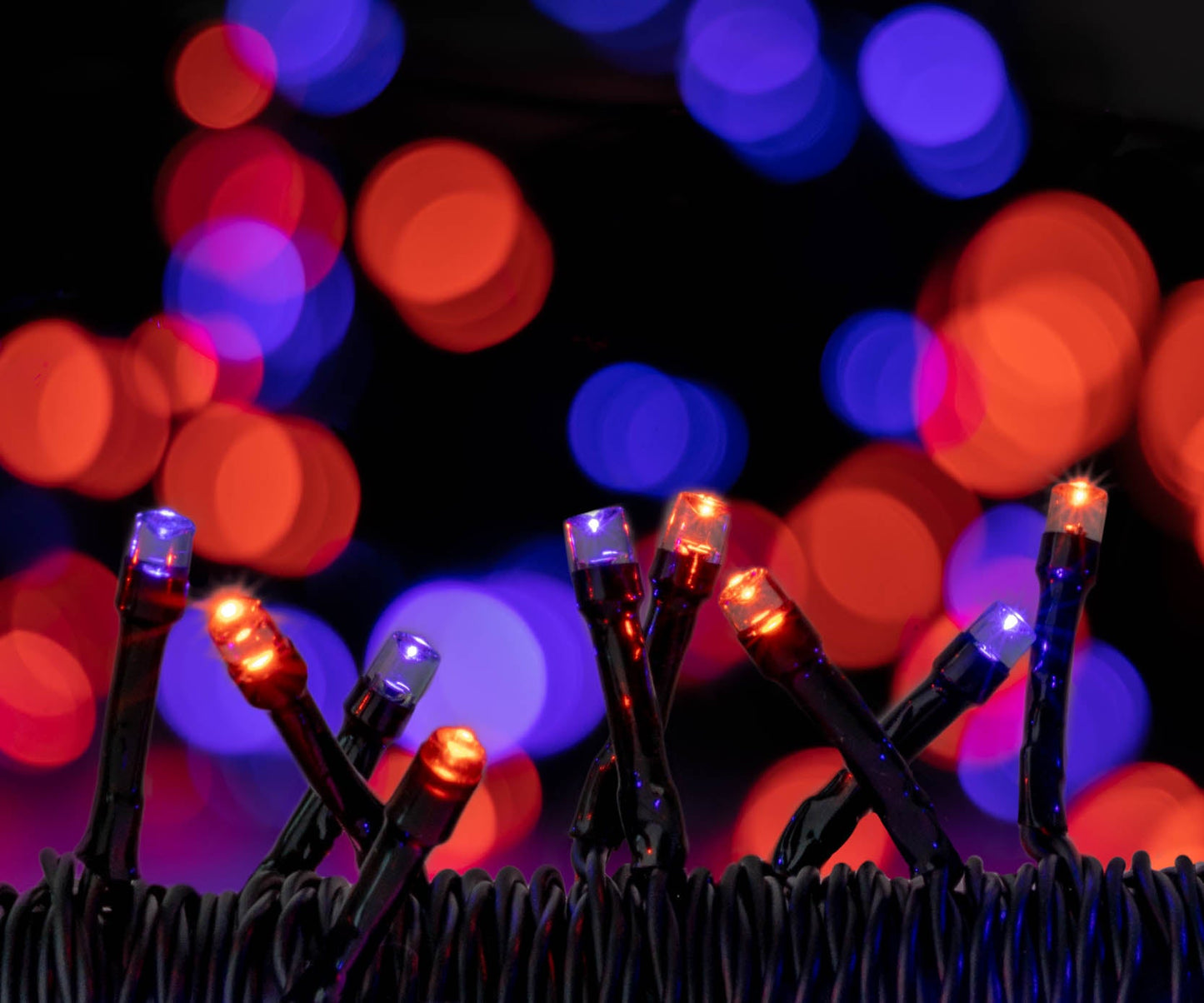 125 Solar Powered LED Halloween String Lights, 68 Feet - Purple & Orange