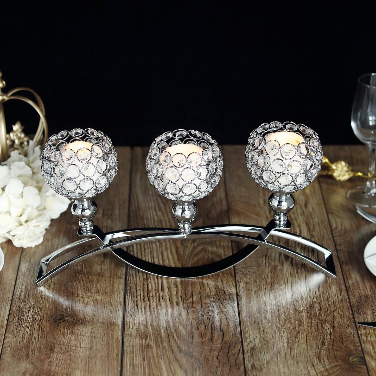 16" 3 Arm Crystal Candle Holder Arch Bridge Design