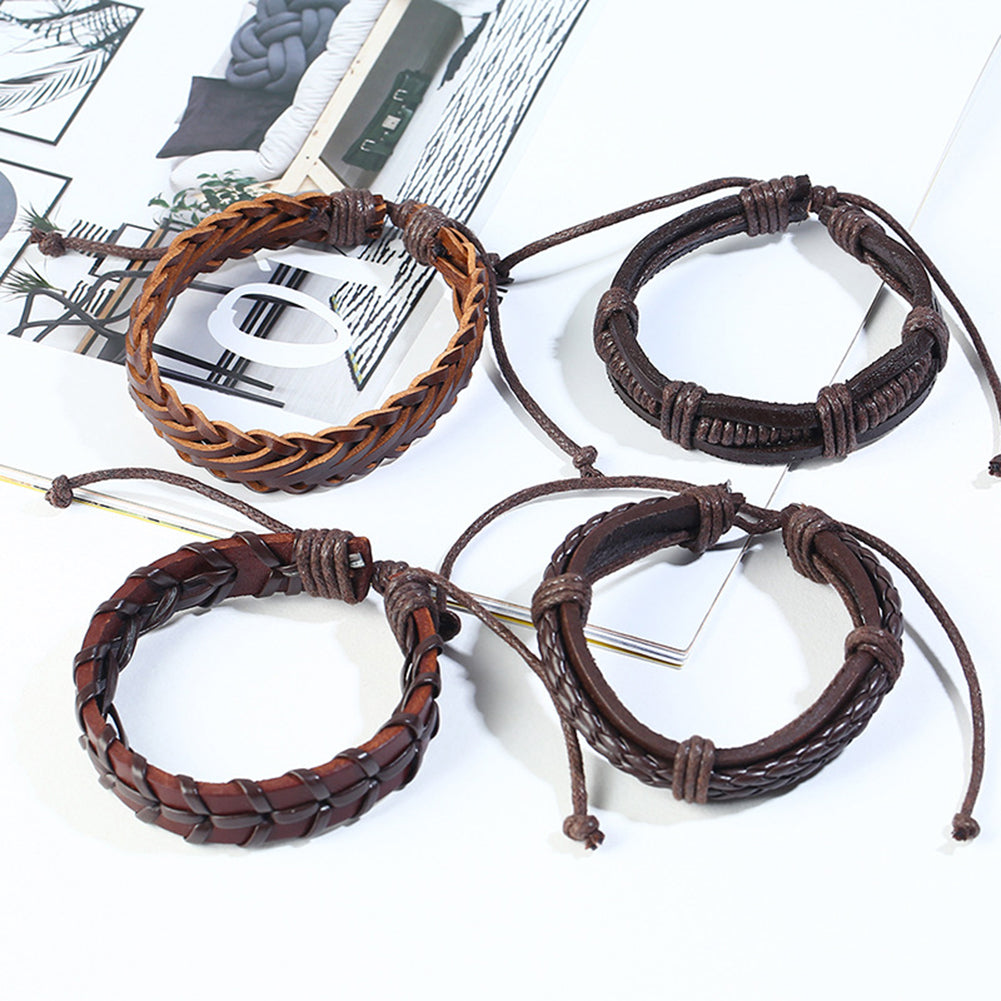 Pack Of 12 Vintage Men Leather Multi-Layer Braided Bracelets