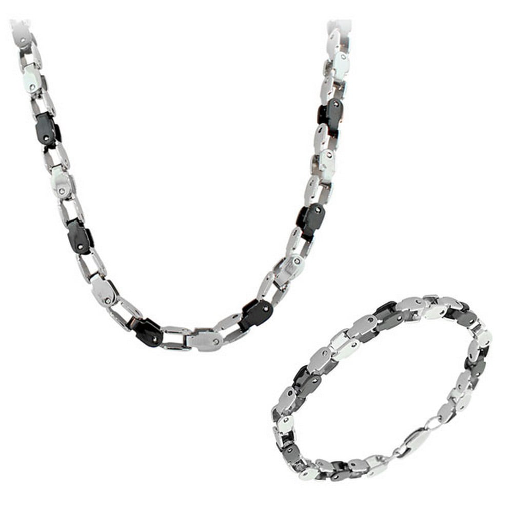 Stainless Steel Mens Link Chain Necklace & Bracelet Set