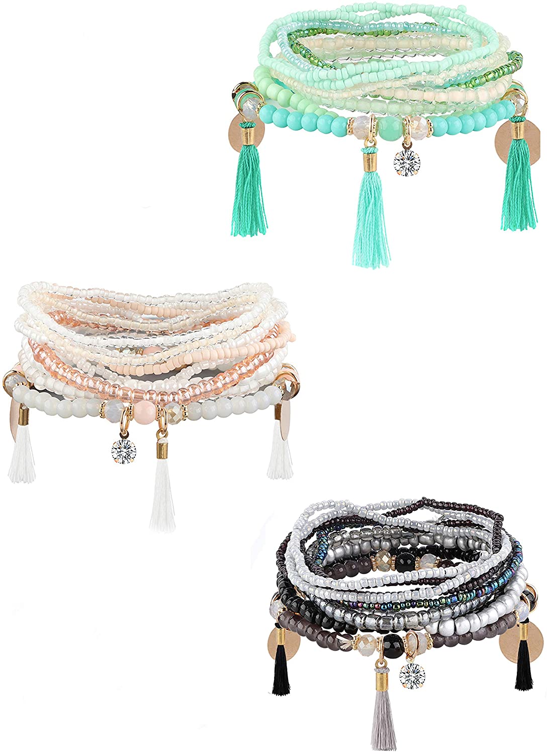 3-6 Sets Bohemian Beaded Multilayer Stretch Stackable Bracelet