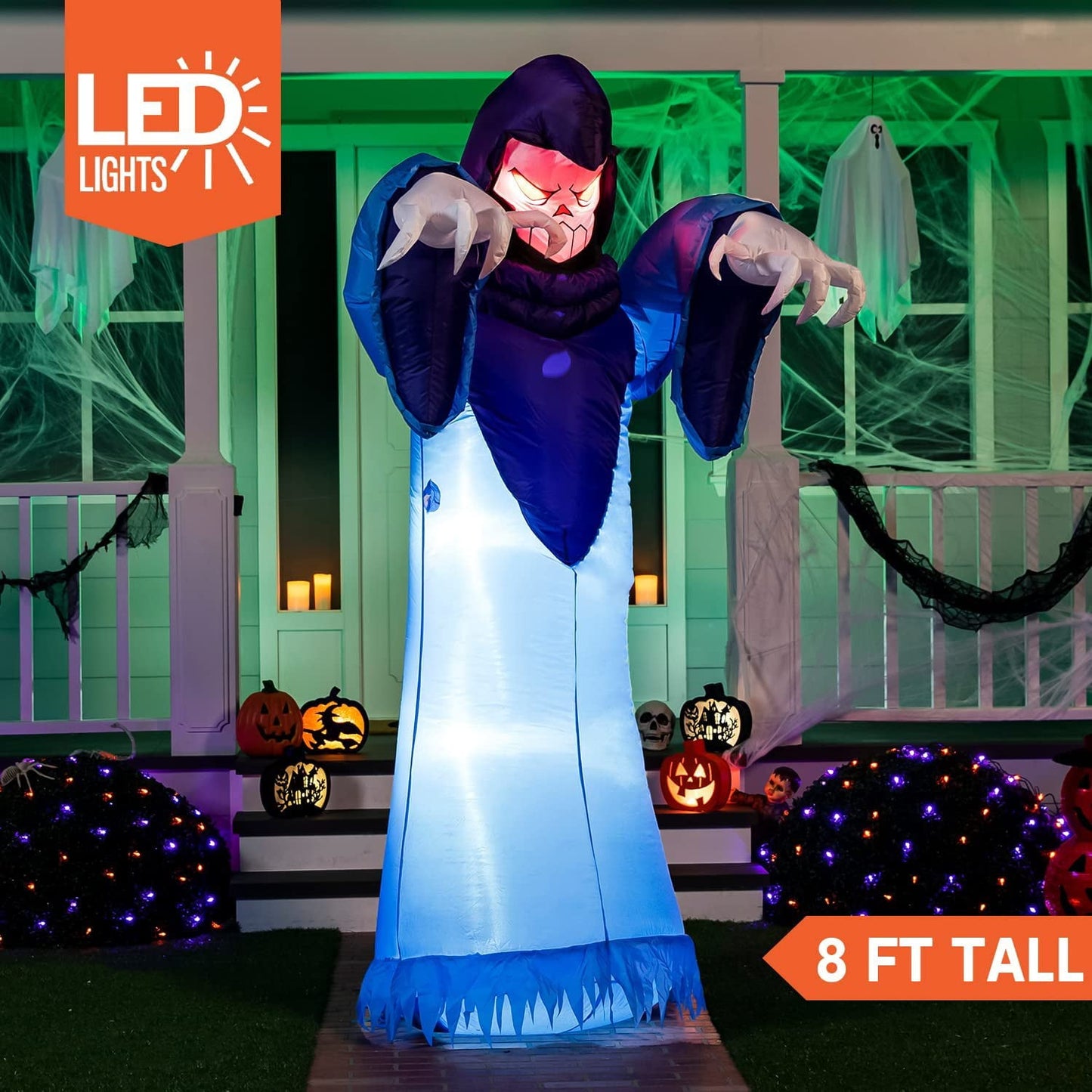 8 FT Halloween Inflatable Giant Spooky Warlock w/ Color Changing LEDs