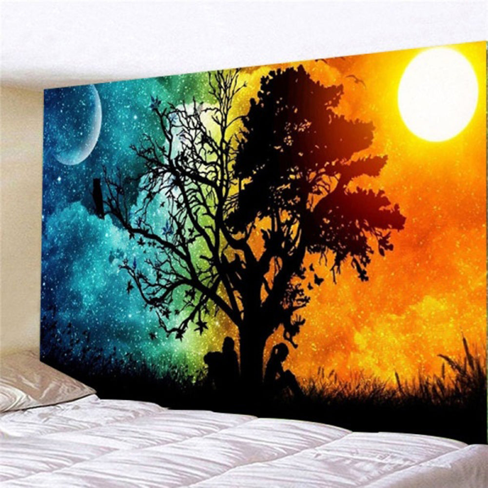 Tree Moon Star Night Sun Day Printed Tapestry for Home Decoration