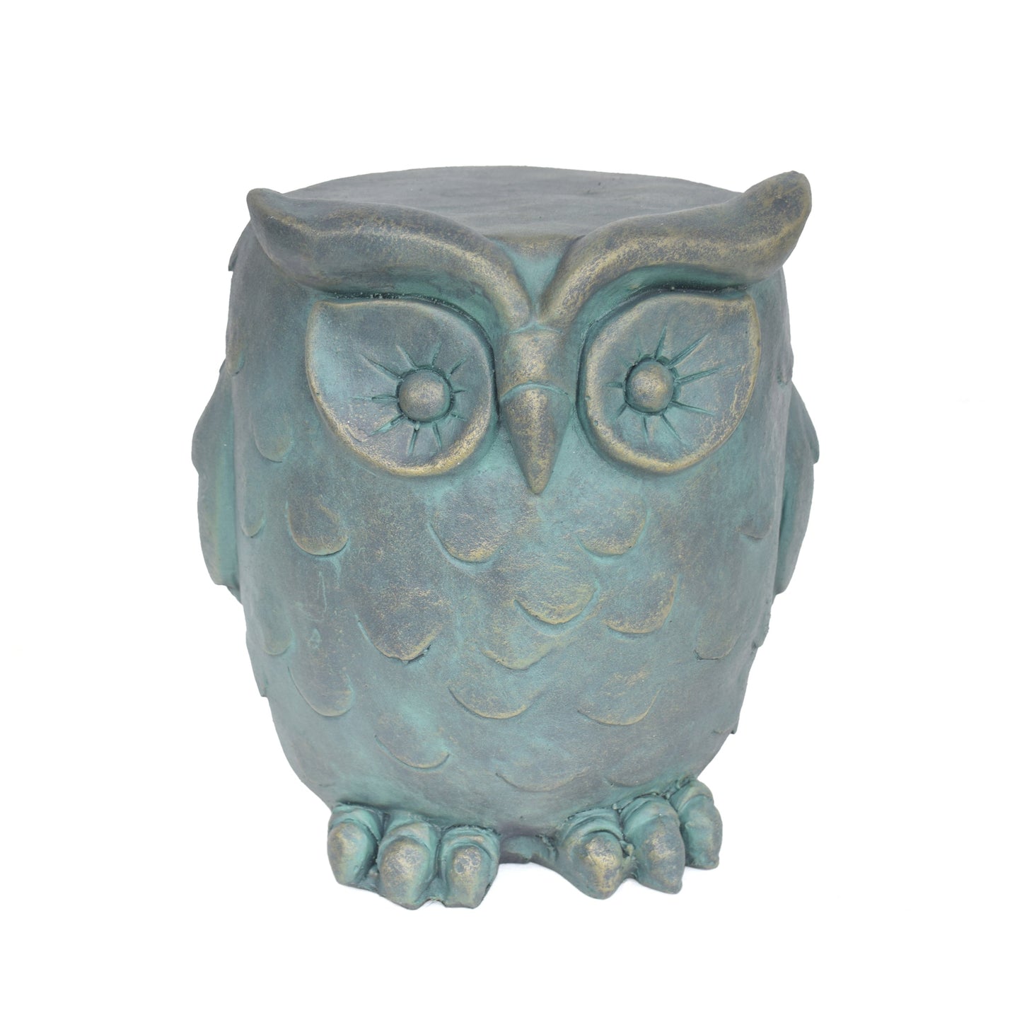 Owl Garden Stool, Lightweight Concrete, Gold Patina Finish