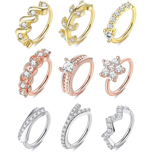 9Pcs Stainless Steel Nose Rings Hoop Piercing for Nose Multicolor