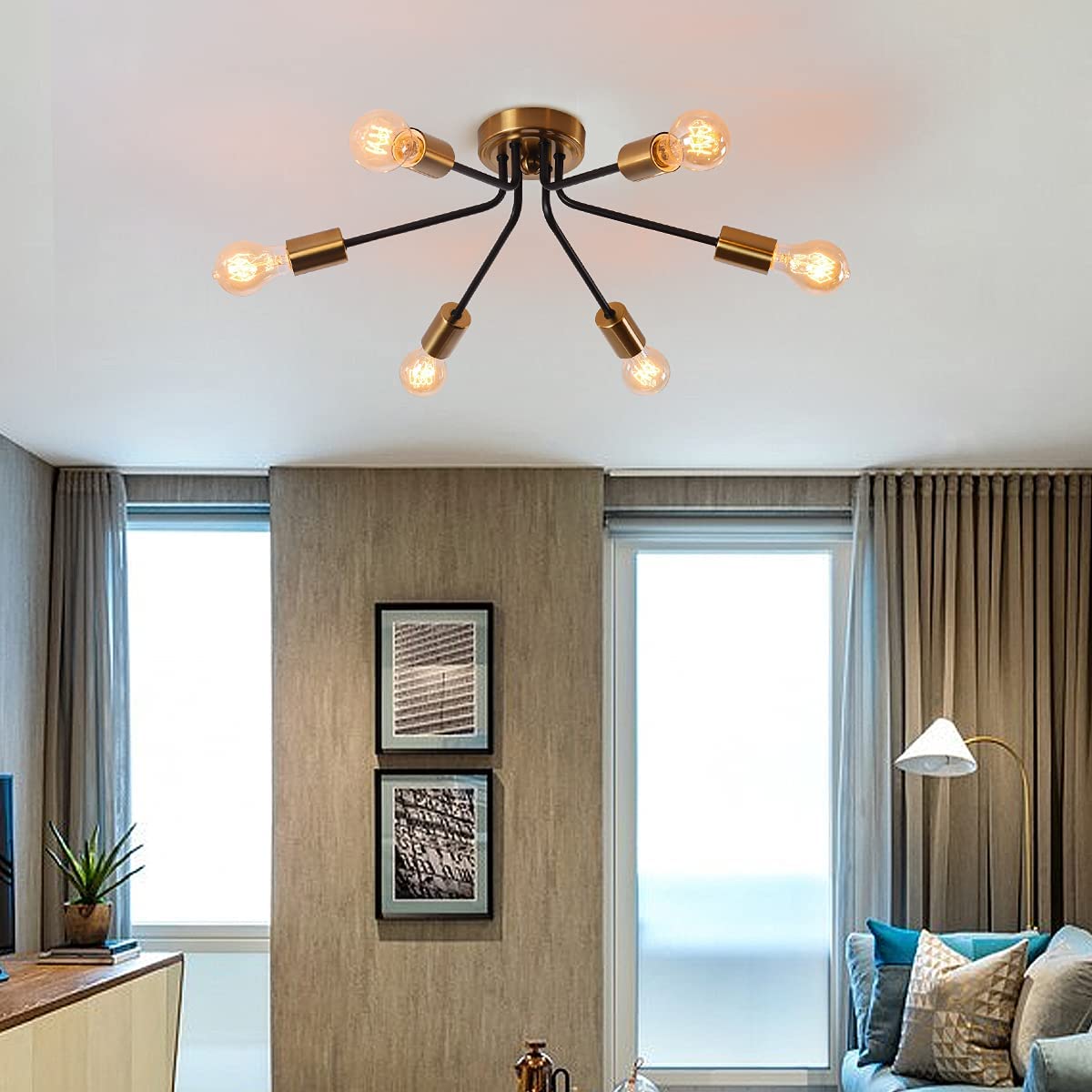 6-Light Semi Flush Sputnik Mount Ceiling Light Fixture