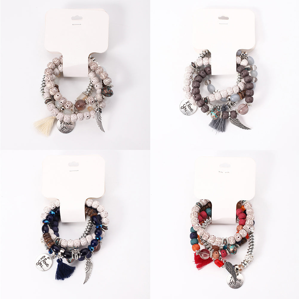 4Pcs/Set Bohemia Style Wing Beads Bracelet Bangle Jewelry Women Bracelet