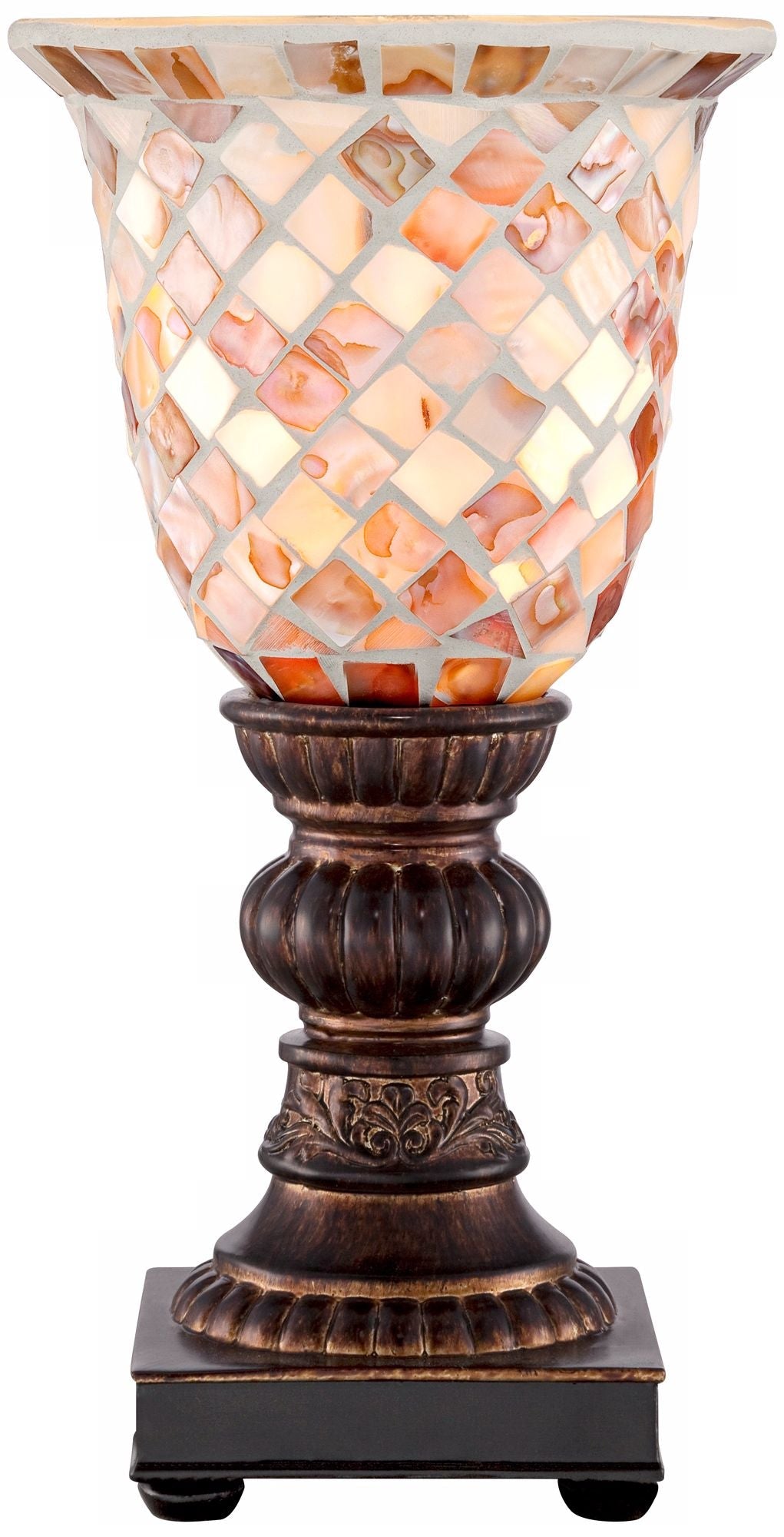 Traditional Uplight Accent Table Lamp 12" High Bronze Mosaic Glass Shade