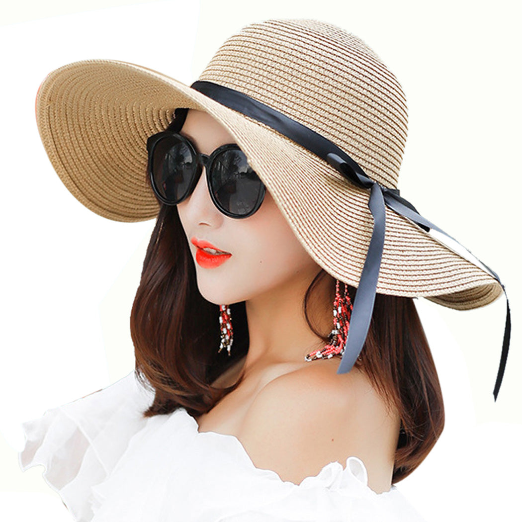 Foldable Wide Brim Bowknot UV Protection Floppy Summer Hat for women