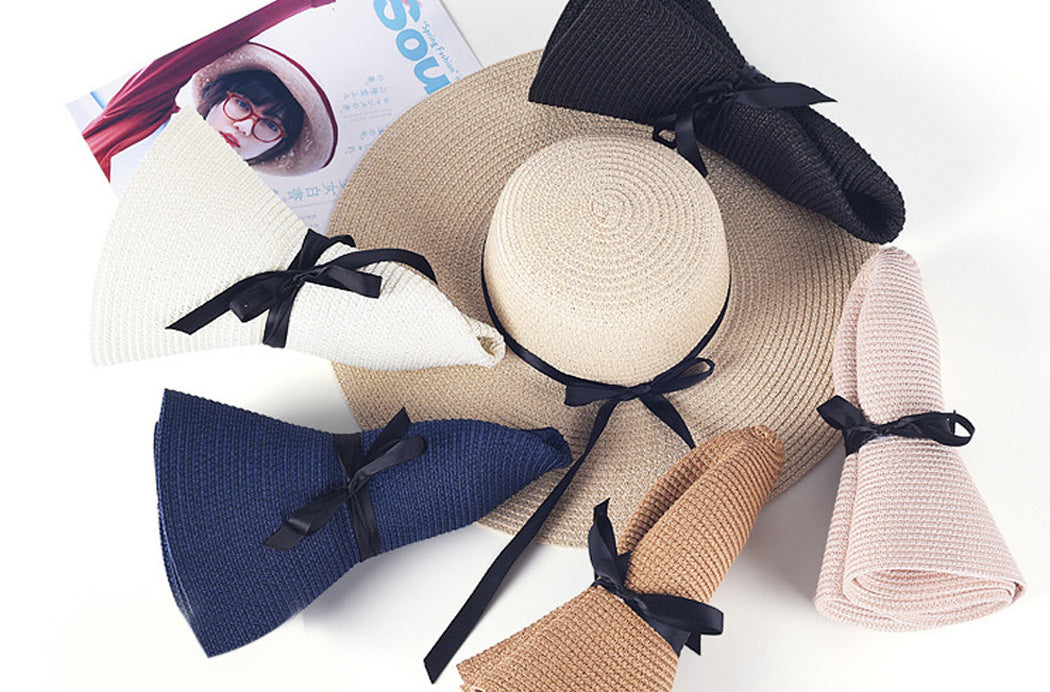 Foldable Wide Brim Bowknot UV Protection Floppy Summer Hat for women