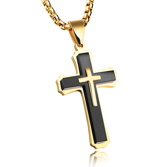 Stainless Steel Large Layered Cross Pendant Necklace, for Men