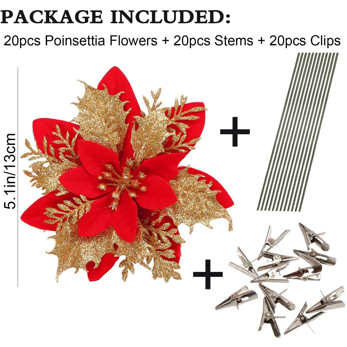 20pcs Christmas Poinsettia Flowers Ornaments