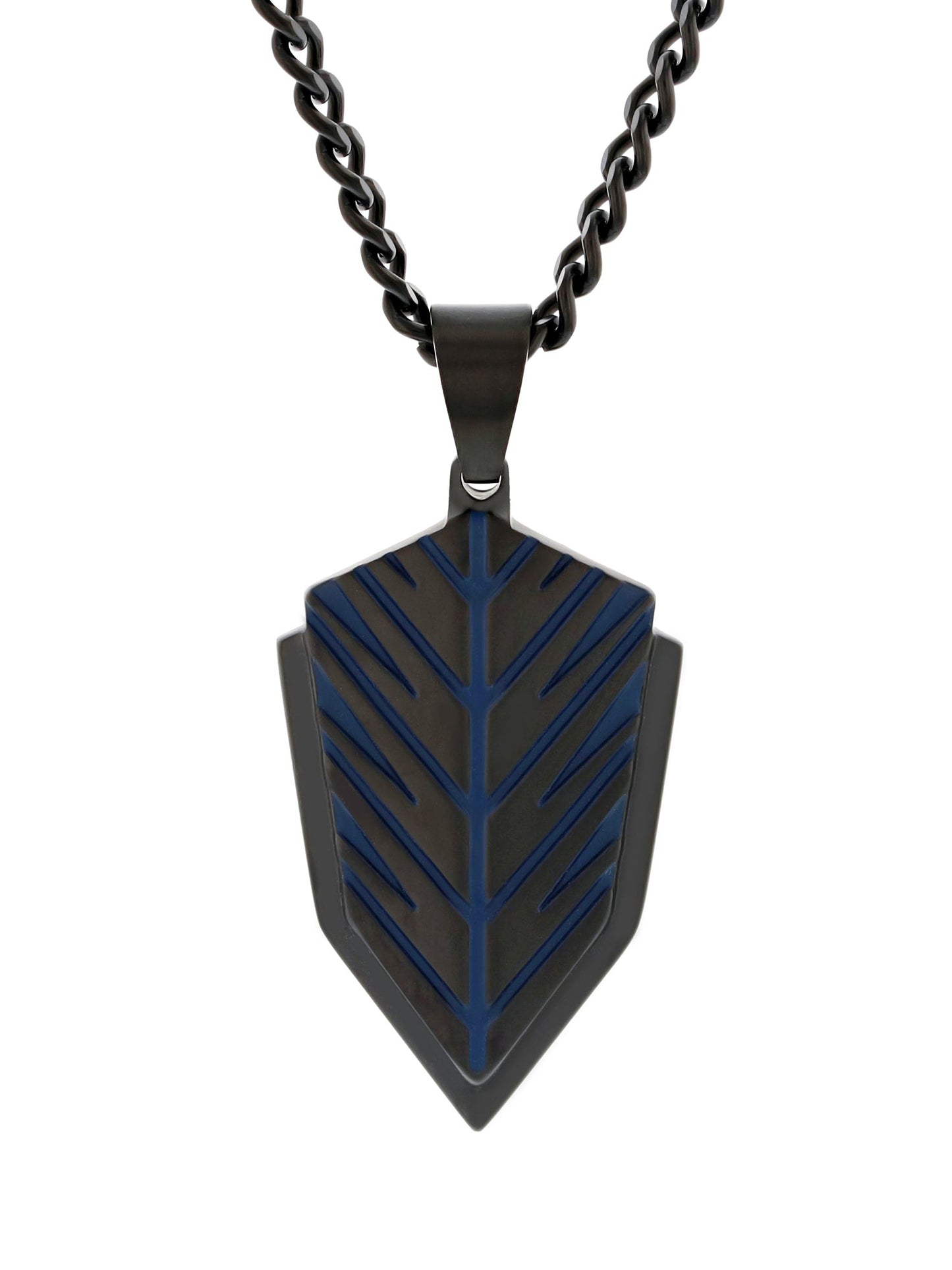 Men’s Black & Blue Stainless Steel Armor Shield Pendant Necklace