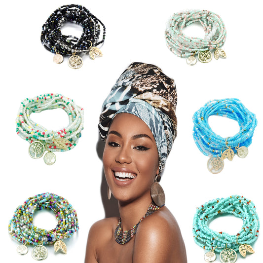 Boho Tree of Life Charm Bracelet for Women, Three Layers