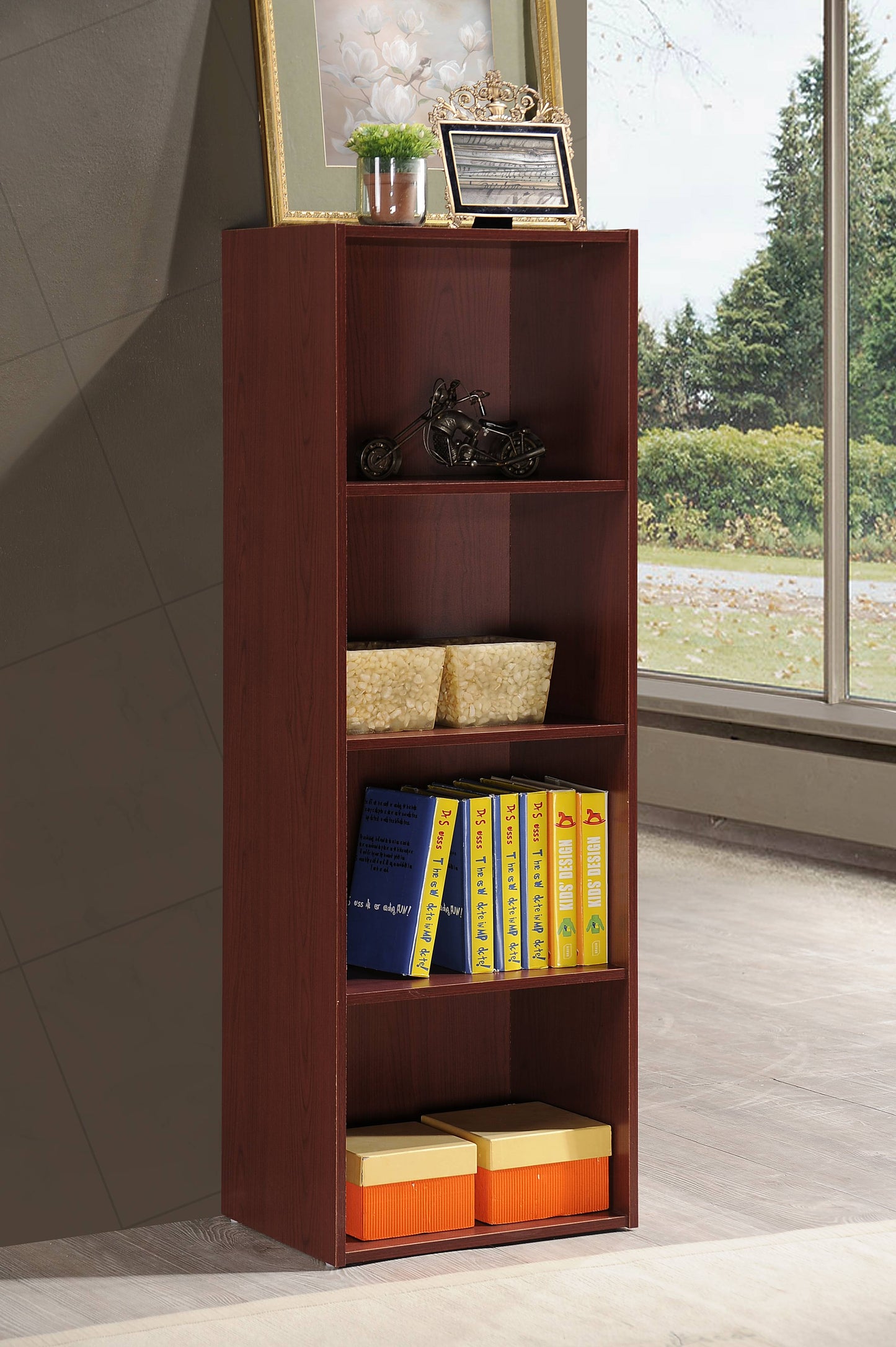 4-Shelf Wood Bookcase, Brown