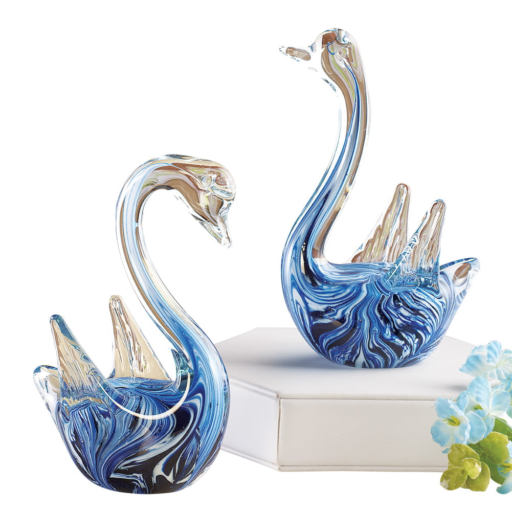 Set of 2  5.50" Swan Glass Decorative Figurine