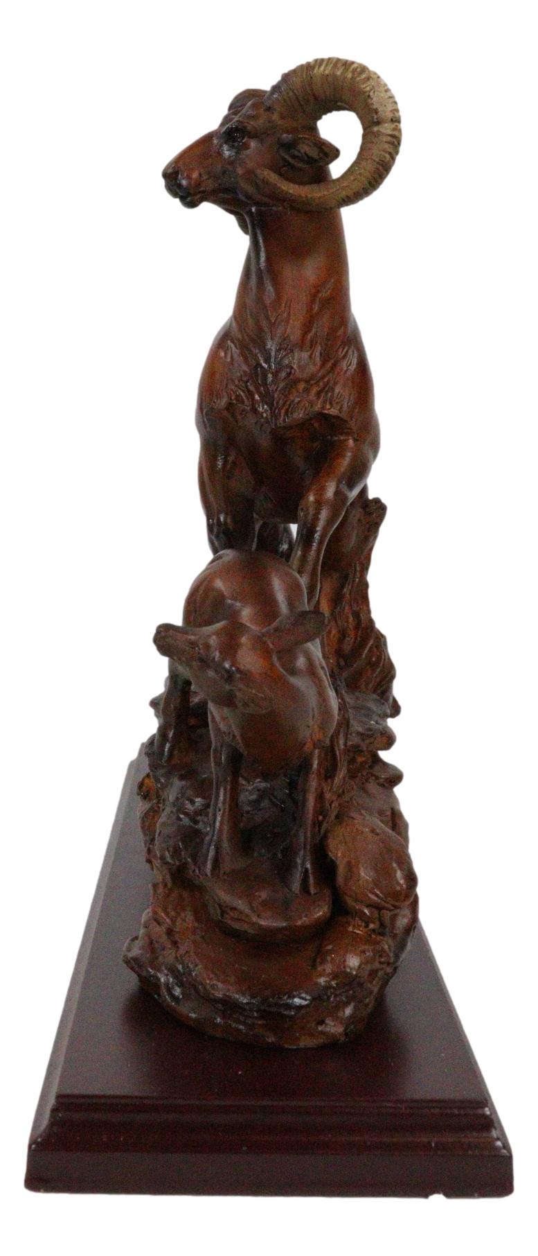 Rustic Country Bighorn Sheep Ram w/ Lambs On Rock Sculpture