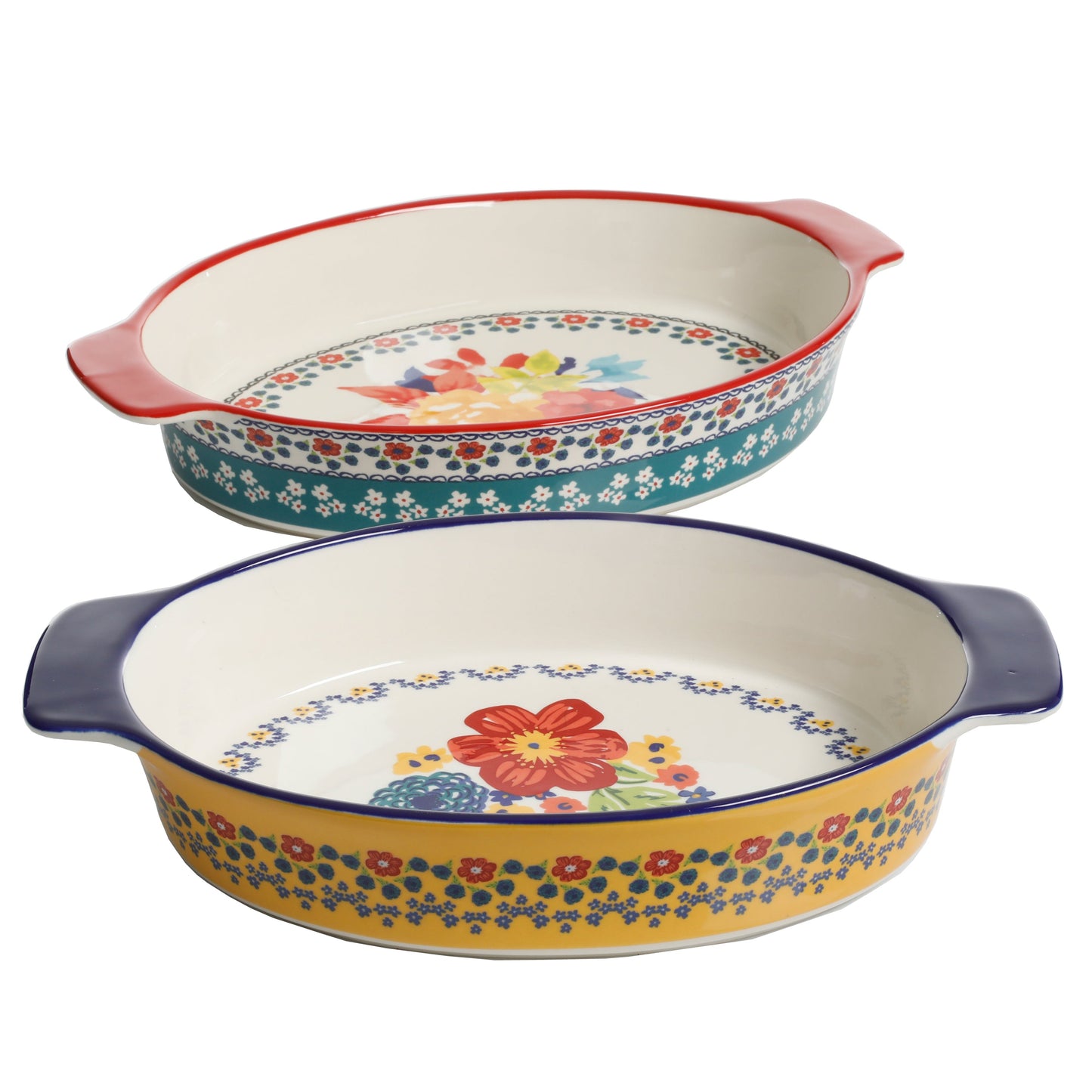 Floral 2-Piece Ceramic Oval Bakers Set