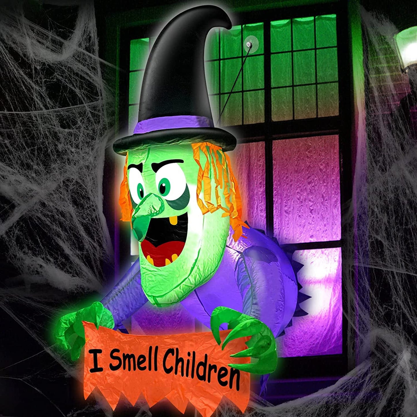 4 Ft Halloween Inflatable Scary Witch Broke Out from Window