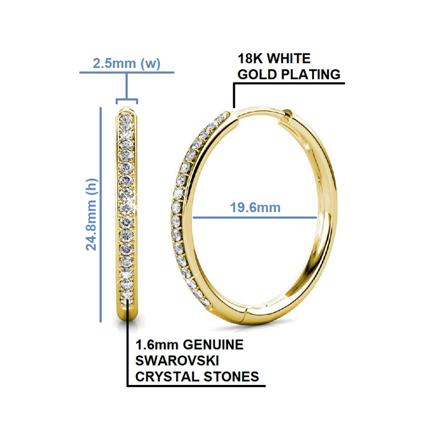 18k White Gold Hoop Earrings with Swarovski Crystals