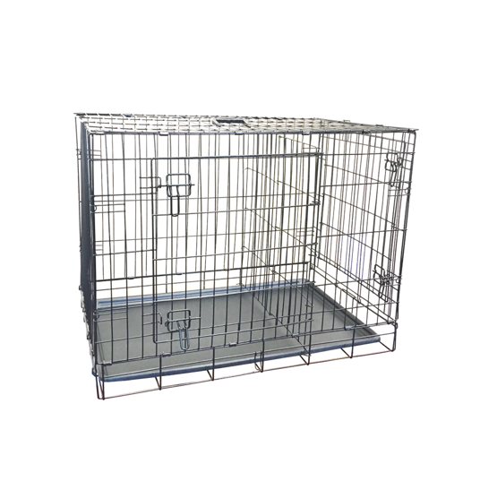 Double Door Folding Wire Dog Crate, Black