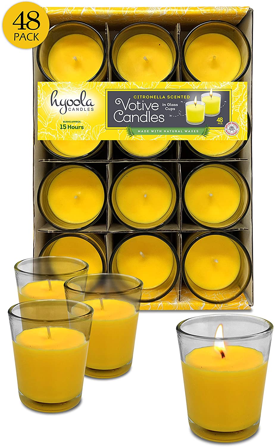 15 Hour Citronella Scented Votive Candles - Bug Repellant