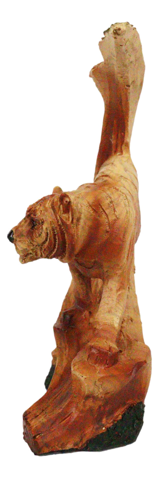 5" Prowling Bengal Tiger Faux Wood Cutout Carving Resin Figurine