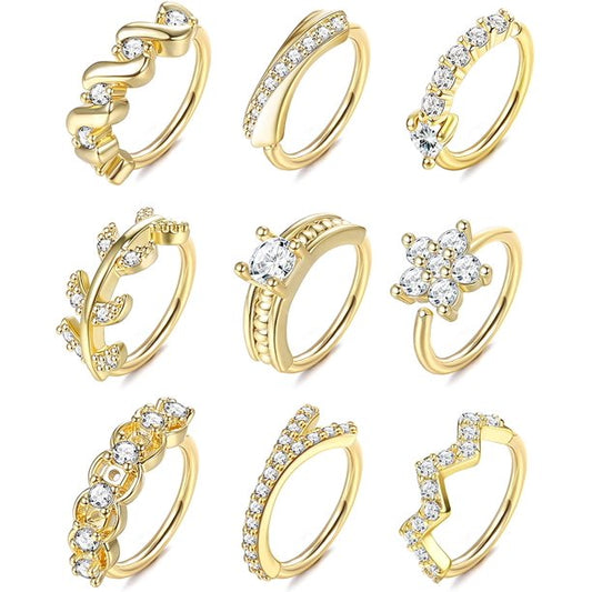 9Pcs Stainless Steel Nose Rings Hoop Earrings Gold Plated