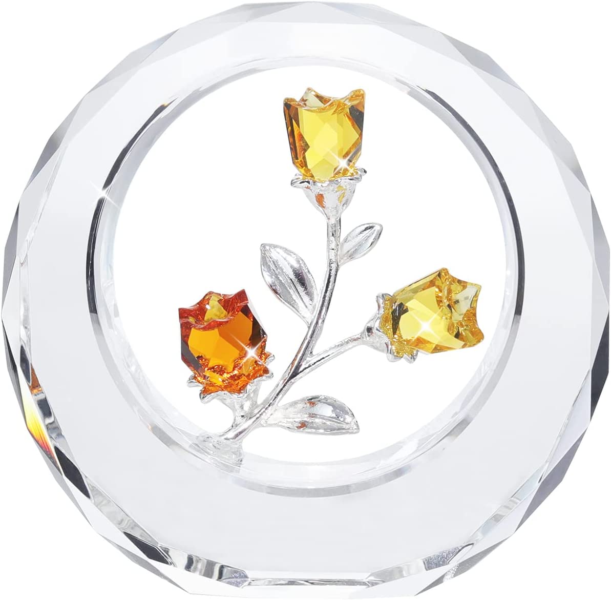 Crystal Tulips Flower Figurines with a Outer Circular Ring for Home Decoration(Yellow)