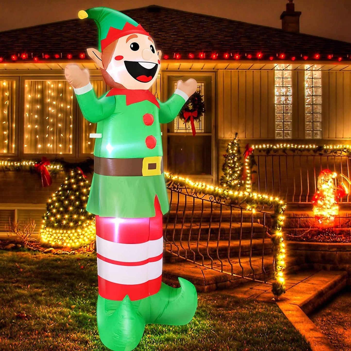 6 Ft Christmas Inflatables Elf w/  LEDs