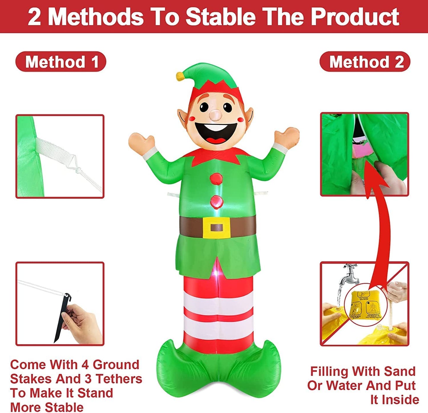 6 Ft Christmas Inflatables Elf w/  LEDs